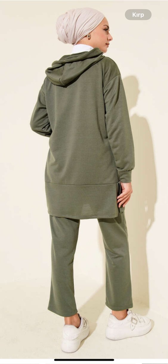 Kadın Kapüşonlu Haki Salaş Eşofman Takımı - Görsel 3