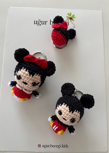 Renkli Örgü Minnie Mouse Anahtarlık Seti - Görsel 2