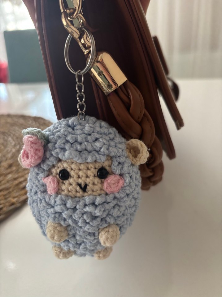 Mavi  Örgü Kuzu Anahtarlık - Görsel 2