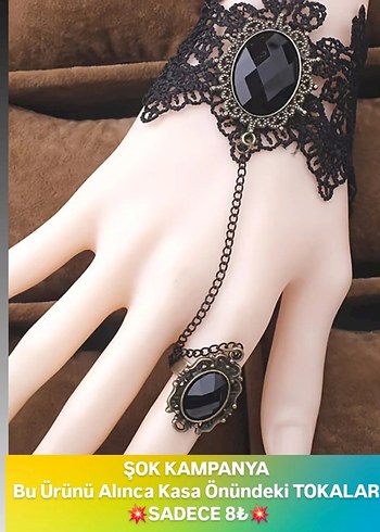 Siyah Nakışlı Zincir Detaylı Gotik Kadın El Zinciri - Görsel 2