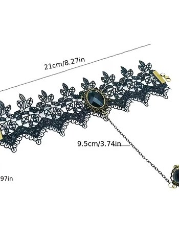 Siyah Nakışlı Zincir Detaylı Gotik Kadın El Zinciri - Görsel 3
