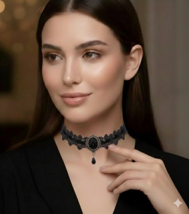 Siyah Boncuklu Gotik Midi Kolye - Görsel 2