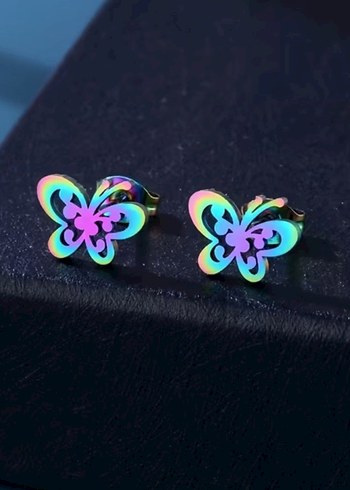 Renkli Kelebek Desenli Zincir Kolye Seti - Görsel 6