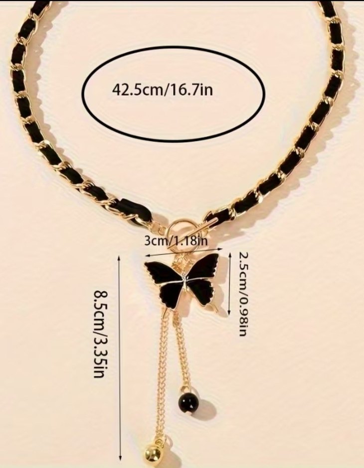 Zincir Detaylı Altın Renk Kelebek Kolye - Görsel 5