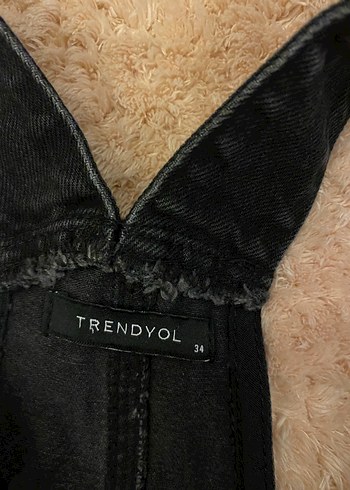 Siyah Kadın Kot Askılı Midi Salopet - Görsel 2