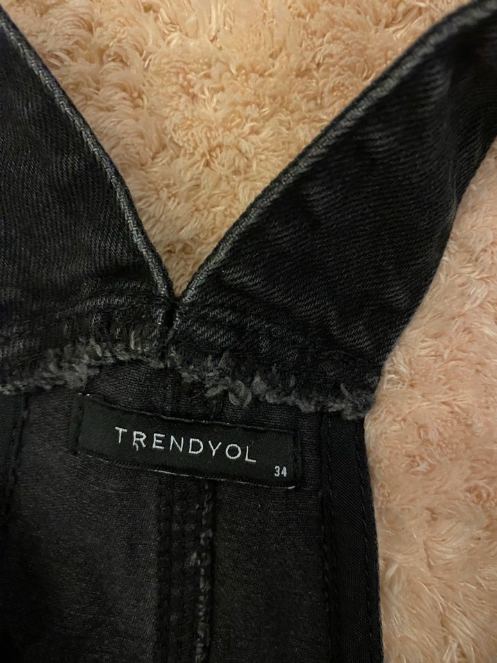 Siyah Kadın Kot Askılı Midi Salopet - Görsel 2