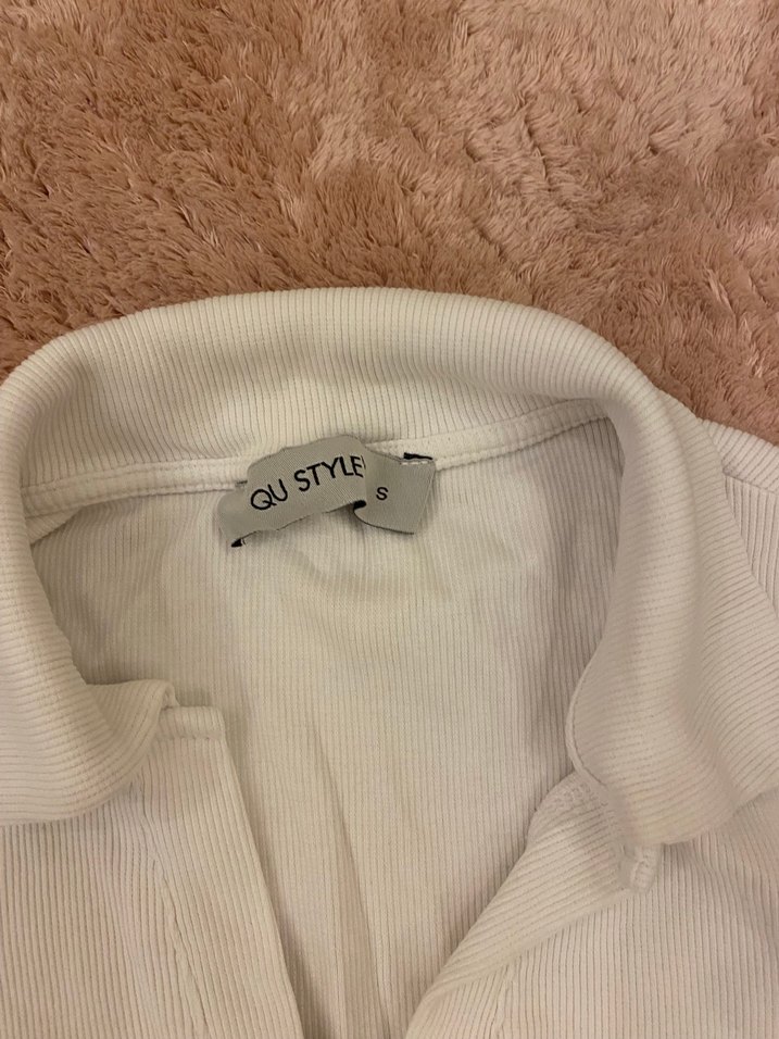 Beyaz Uzun Kollu Kadın v yaka bluz - Görsel 2