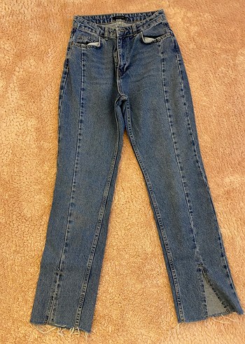 Kadın Mavi Midi Denim Pantolon Yırtmaçlı - Görsel 2