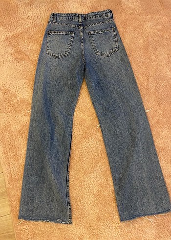 Kadın mavi Yırtık Bol Paça Kot Pantolon - Görsel 2