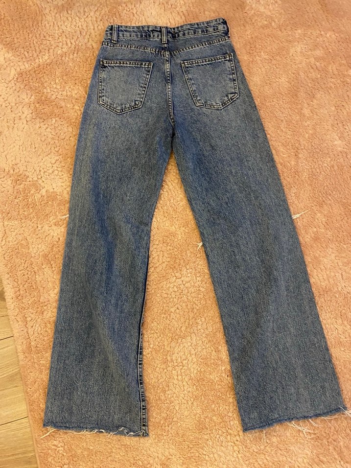 Kadın mavi Yırtık Bol Paça Kot Pantolon - Görsel 2