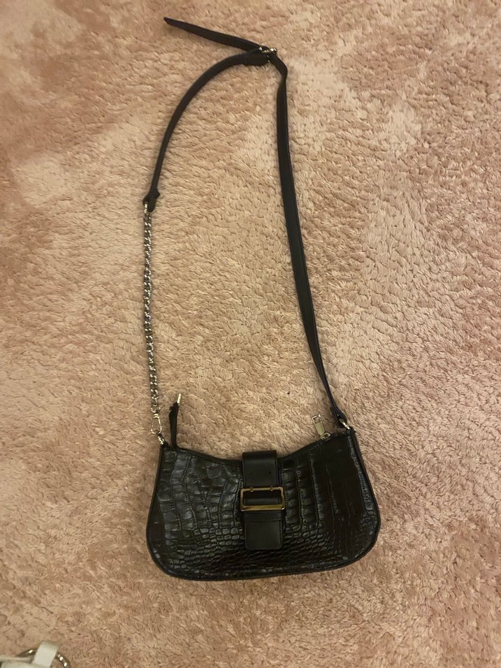 Siyah Krokodil Desenli Deri Kadın Çanta - Görsel 3