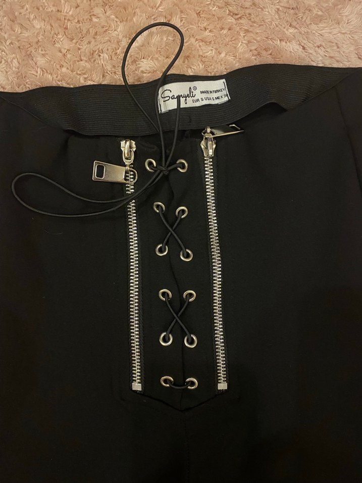 Siyah Kemerli Kadın İspanyol Paça Pantolon - Görsel 2