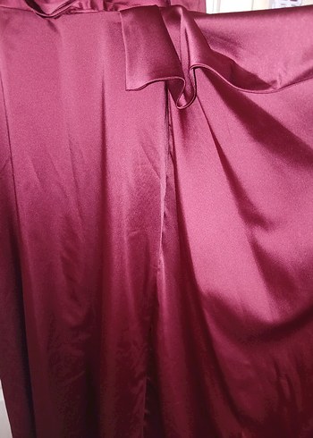 Bordo Uzun Kollu Drapeli Abiye Elbise - Görsel 4