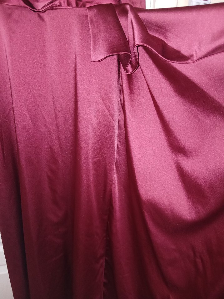 Bordo Uzun Kollu Drapeli Abiye Elbise - Görsel 4