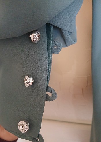 Uzun Turkuaz Drapeli Kadın Abiye Elbise - Görsel 2