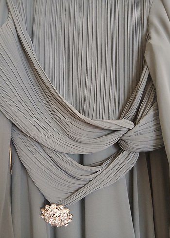 Uzun Turkuaz Drapeli Kadın Abiye Elbise - Görsel 3