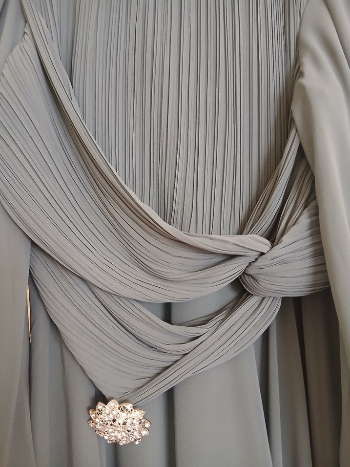 Uzun Turkuaz Drapeli Kadın Abiye Elbise - Görsel 3