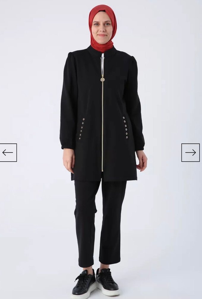 Siyah Kadın pamuklu  Kumaş eşofman takımı - Görsel 2