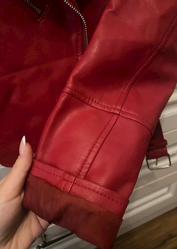 Kadın Kırmızı Deri Ceket - Görsel 7