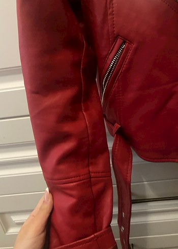 Kadın Kırmızı Deri Ceket - Görsel 8