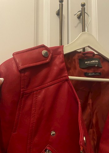 Kadın Kırmızı Deri Ceket - Görsel 6