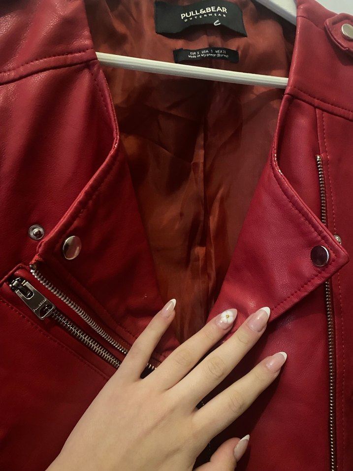 Kadın Kırmızı Deri Ceket - Görsel 5