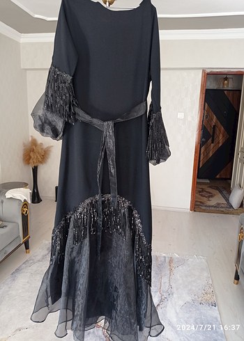 Püsküllü Siyah Gotik Uzun Elbise - Görsel 2