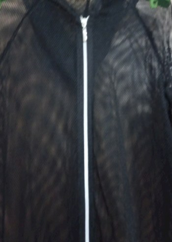 Uzun Siyah File Kadın Ceket - Görsel 2