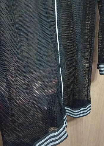 Uzun Siyah File Kadın Ceket - Görsel 4