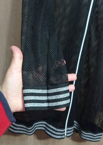 Uzun Siyah File Kadın Ceket - Görsel 3