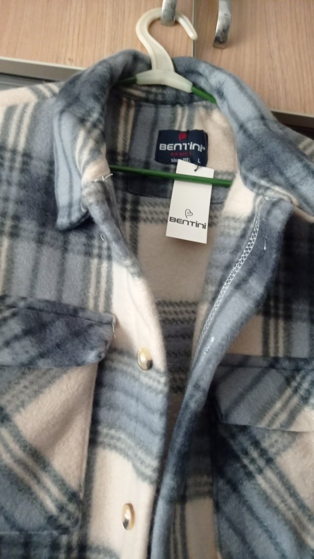 Düğmeli Gri Ekose Kadın Gömlek - Görsel 2