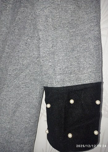 Gri Uzun Düğmeli Kadın hırka - Görsel 2