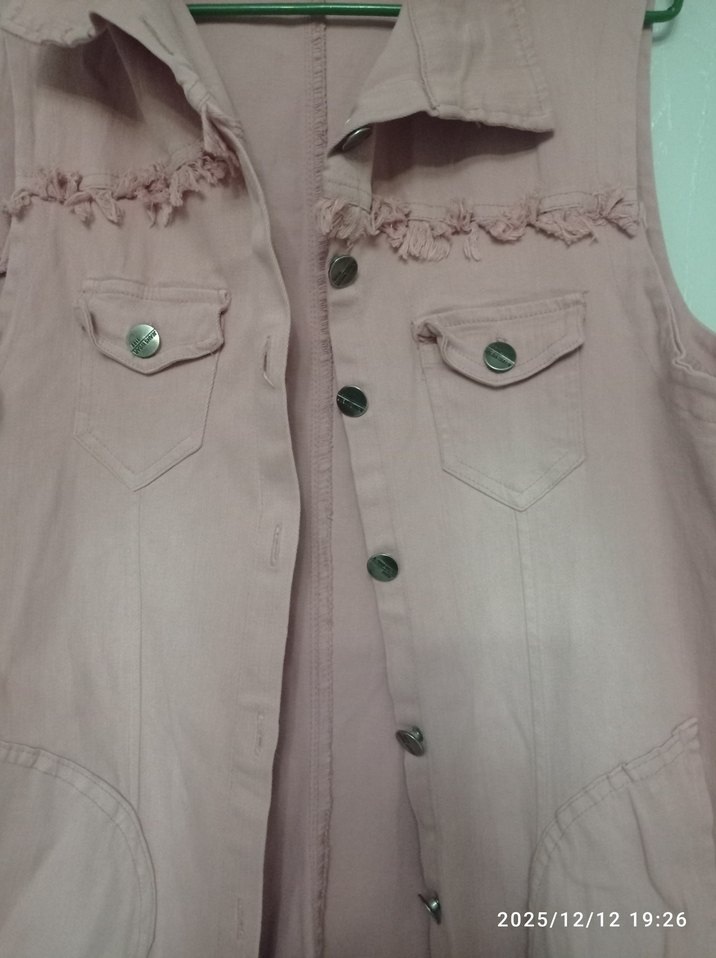 Pembe Uzun Kolsuz Kot Ceket - Görsel 3