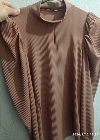 Kadın Kahverengi Pilili Uzun Kollu Bluz - Görsel 2