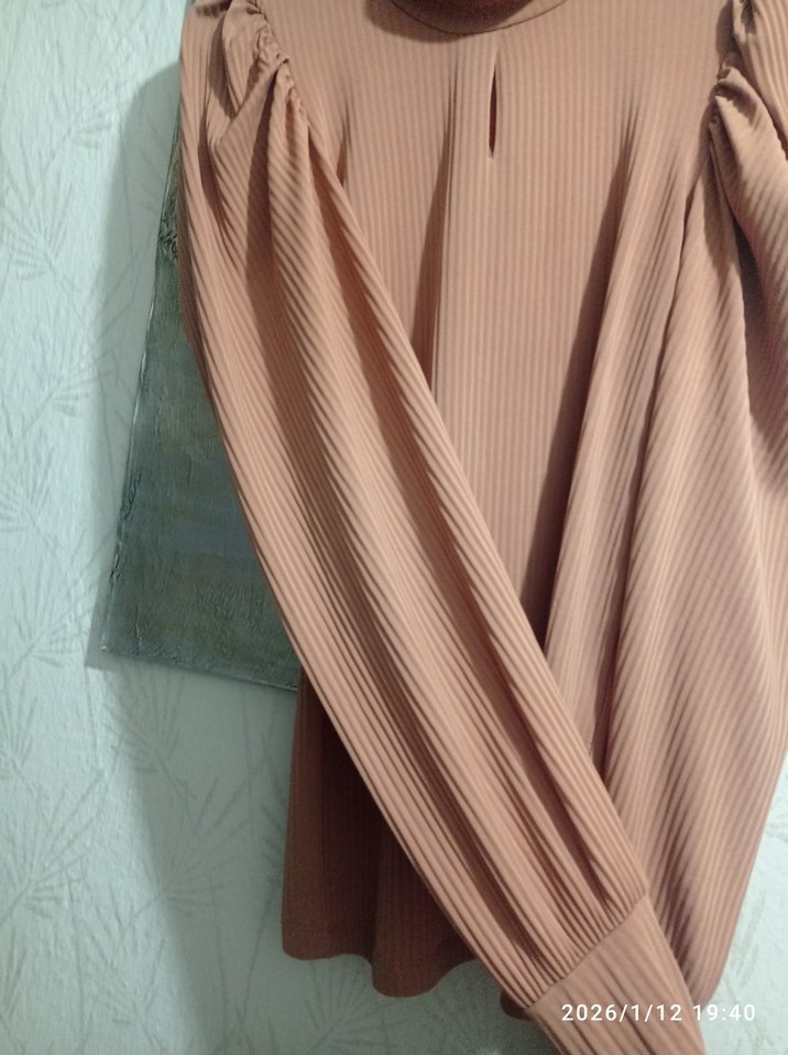 Kadın Kahverengi Pilili Uzun Kollu Bluz - Görsel 4