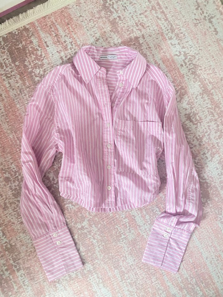 Pembe Çizgili Uzun Kollu Gömlek - Görsel 2