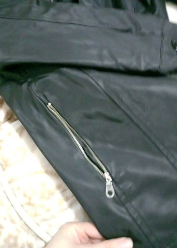 Siyah Deri Fermuarlı Kadın Ceket - Görsel 4