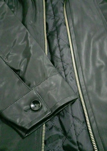 Siyah Deri Fermuarlı Kadın Ceket - Görsel 3