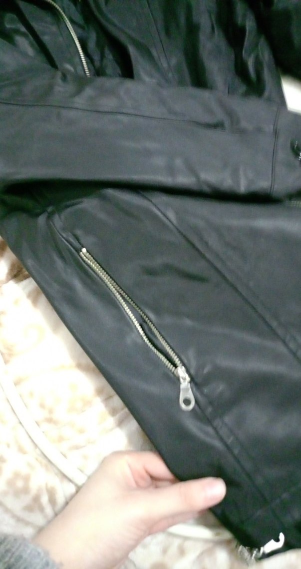 Siyah Deri Fermuarlı Kadın Ceket - Görsel 4