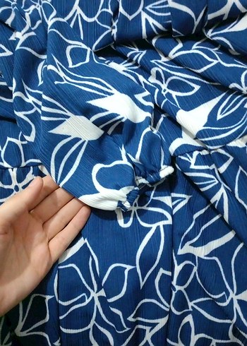 Mavi Çiçek Desenli Uzun elbise - Görsel 3