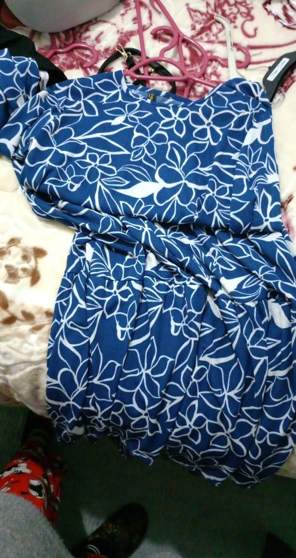 Mavi Çiçek Desenli Uzun elbise - Görsel 2