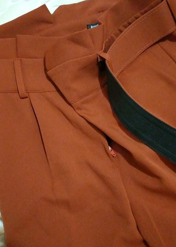 Kemerli Kadın Midi Kahverengi Pantolon - Görsel 2