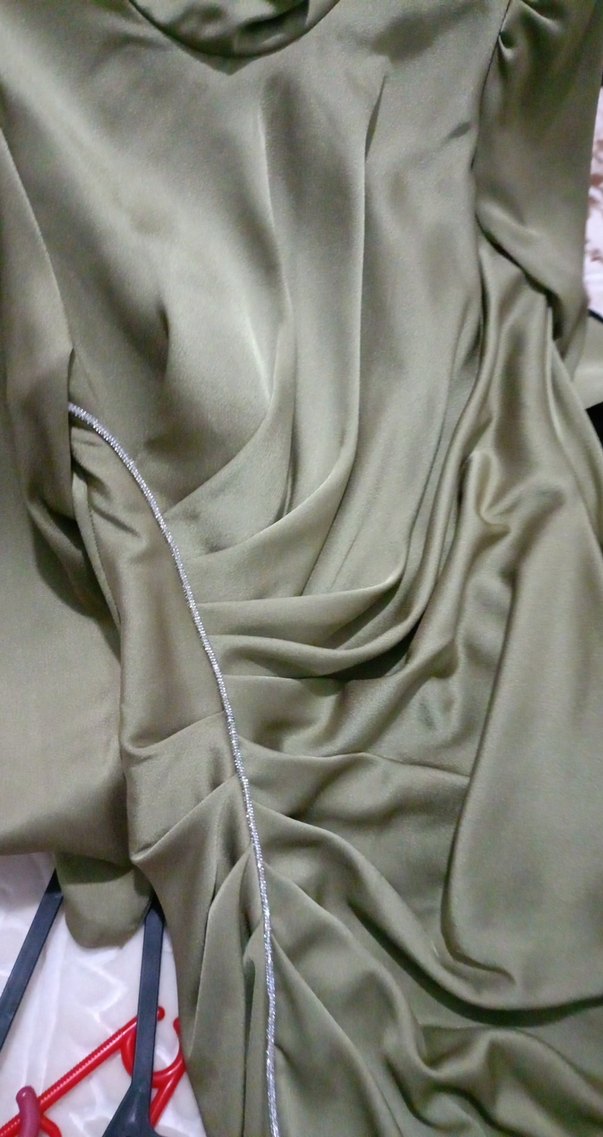 Drapeli Uzun Kollu Haki Uzun Elbise - Görsel 2