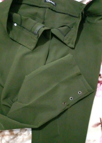 Kemerli Haki Kadın Kumaş Pantolon - Görsel 3