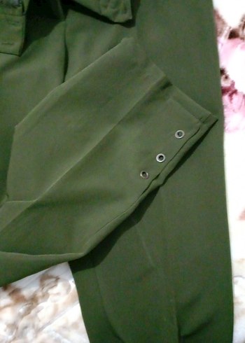 Kemerli Haki Kadın Kumaş Pantolon - Görsel 2