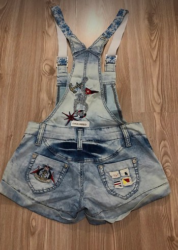 Kızlar için Mavi Batik Desenli Kot Tulum - Görsel 2