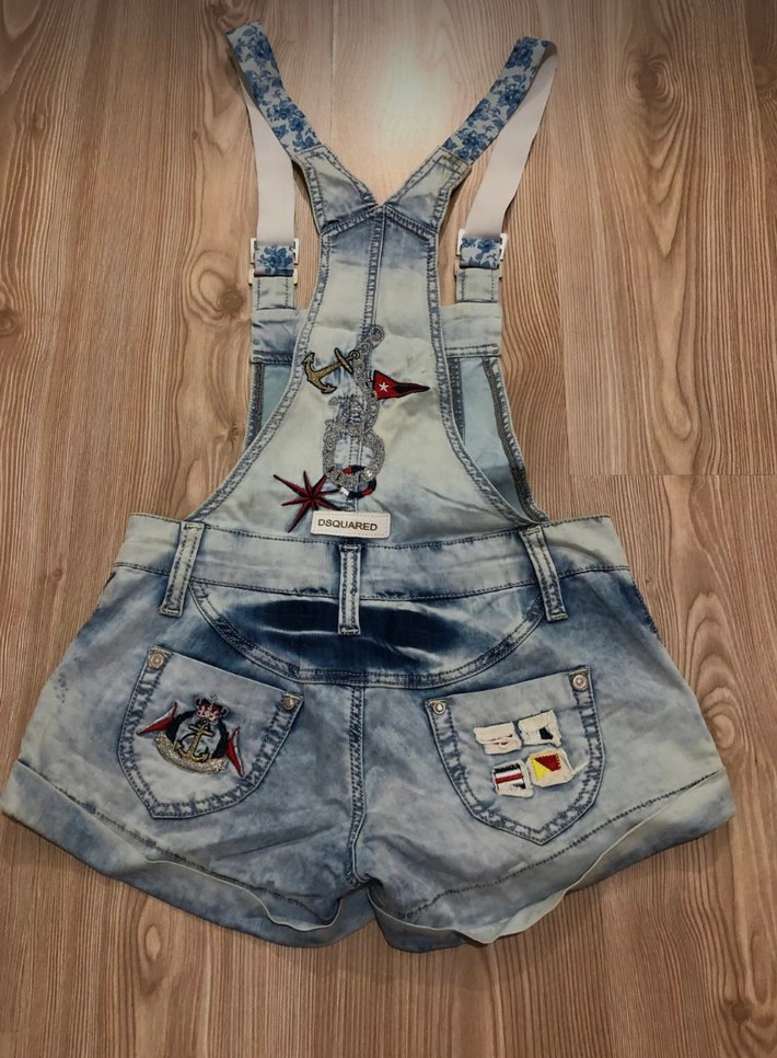 Kızlar için Mavi Batik Desenli Kot Tulum - Görsel 2