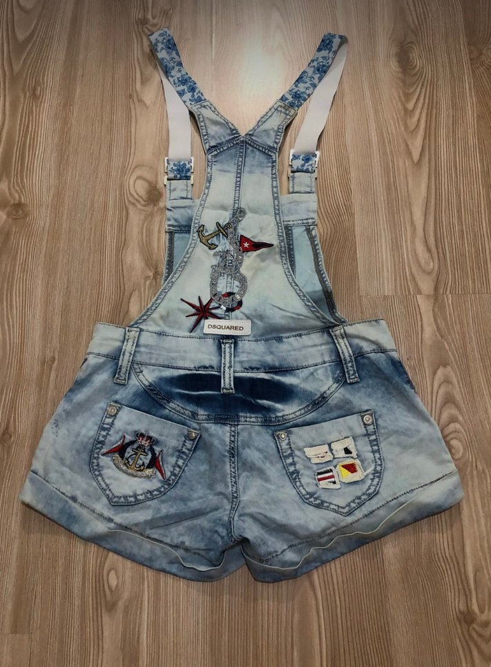 Kızlar için Mavi Batik Desenli Kot Tulum - Görsel 3