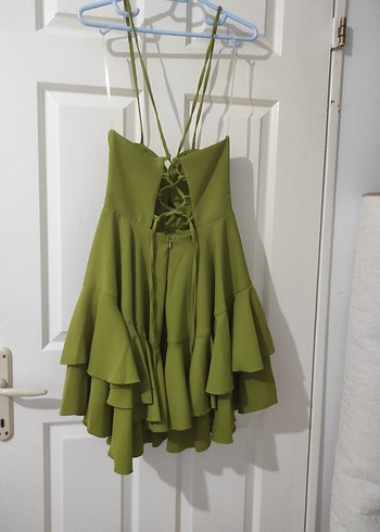 Yeşil Straplez Mini Elbise - Görsel 7