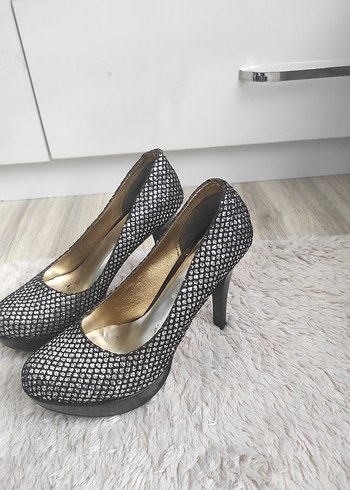 Gri Yılan Desenli Stiletto Kadın Topuklu - Görsel 2